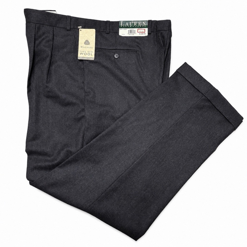 NWT Lauren Ralph Lauren Neil Wool Dress Pants Mens 40x32 Charcoal Pleated Cuffed
